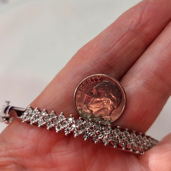 Diamond (Genuine) Sterling Silver Bangle Bracelet - Picture 10 of 17